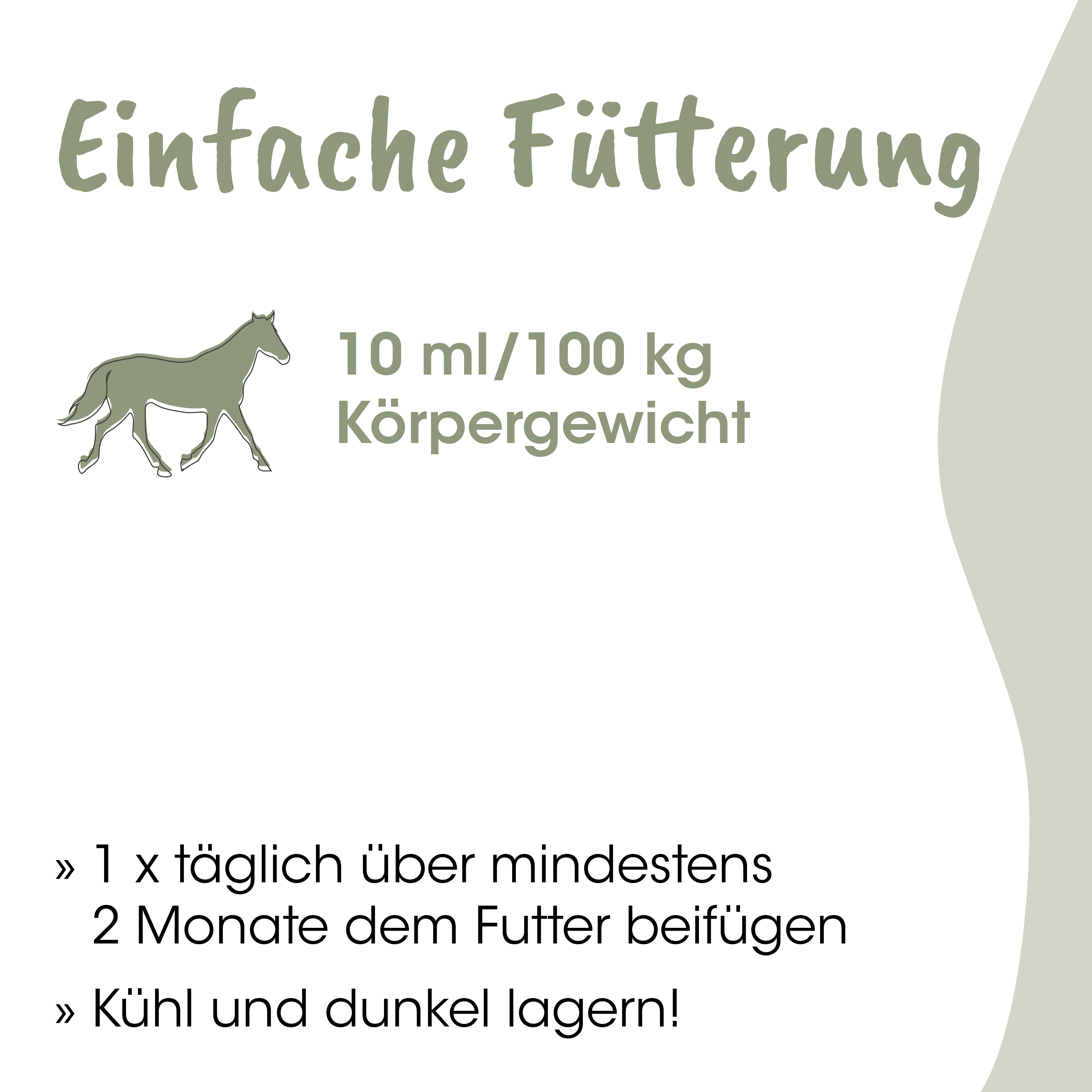  Pferdefutter, Körner, Futterbehälter?, 10 ml/100 kg, Kühl