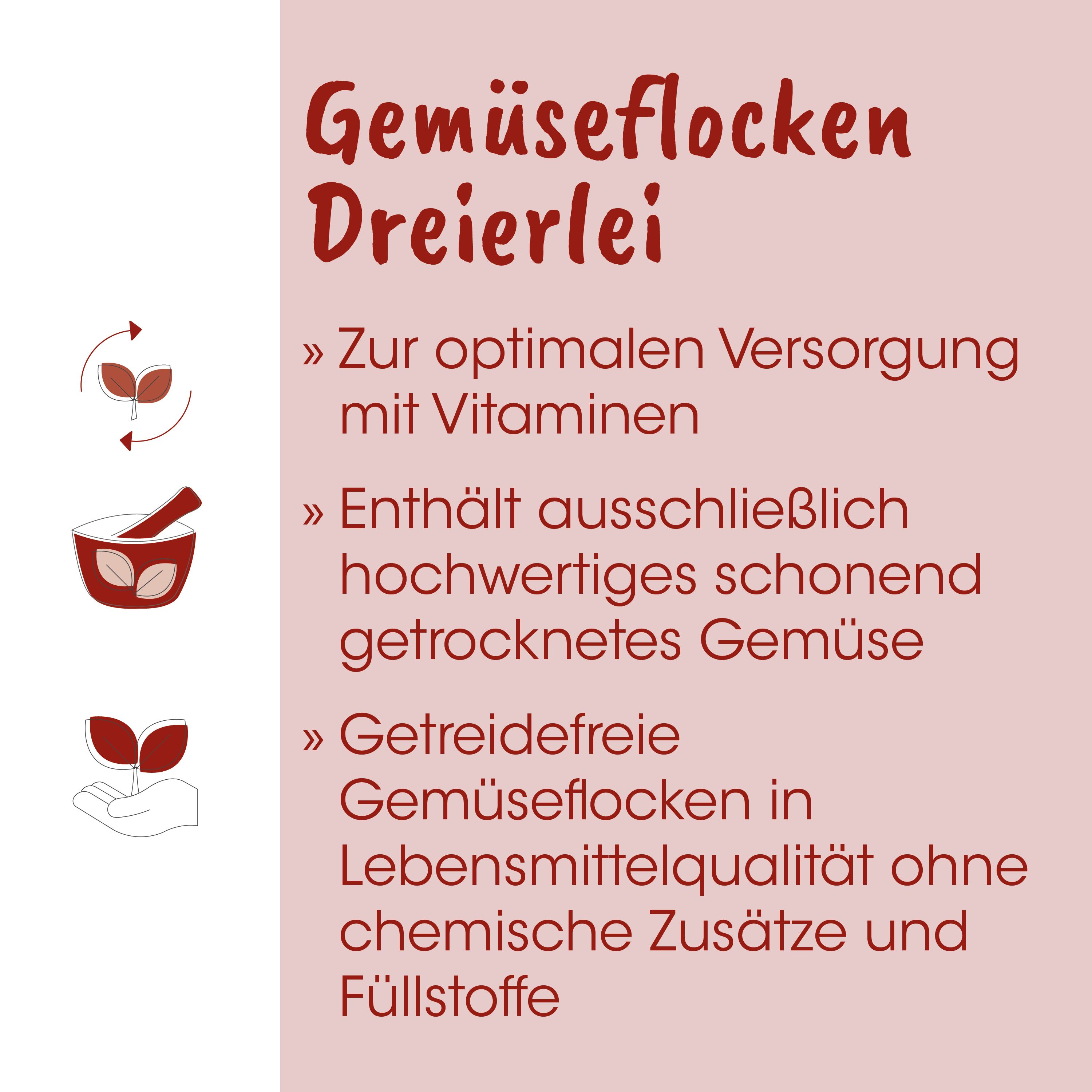 Gemüseflocken, getrocknetes Gemüse, Mehrkorn, Verpackungsaufkleber, glutenfrei