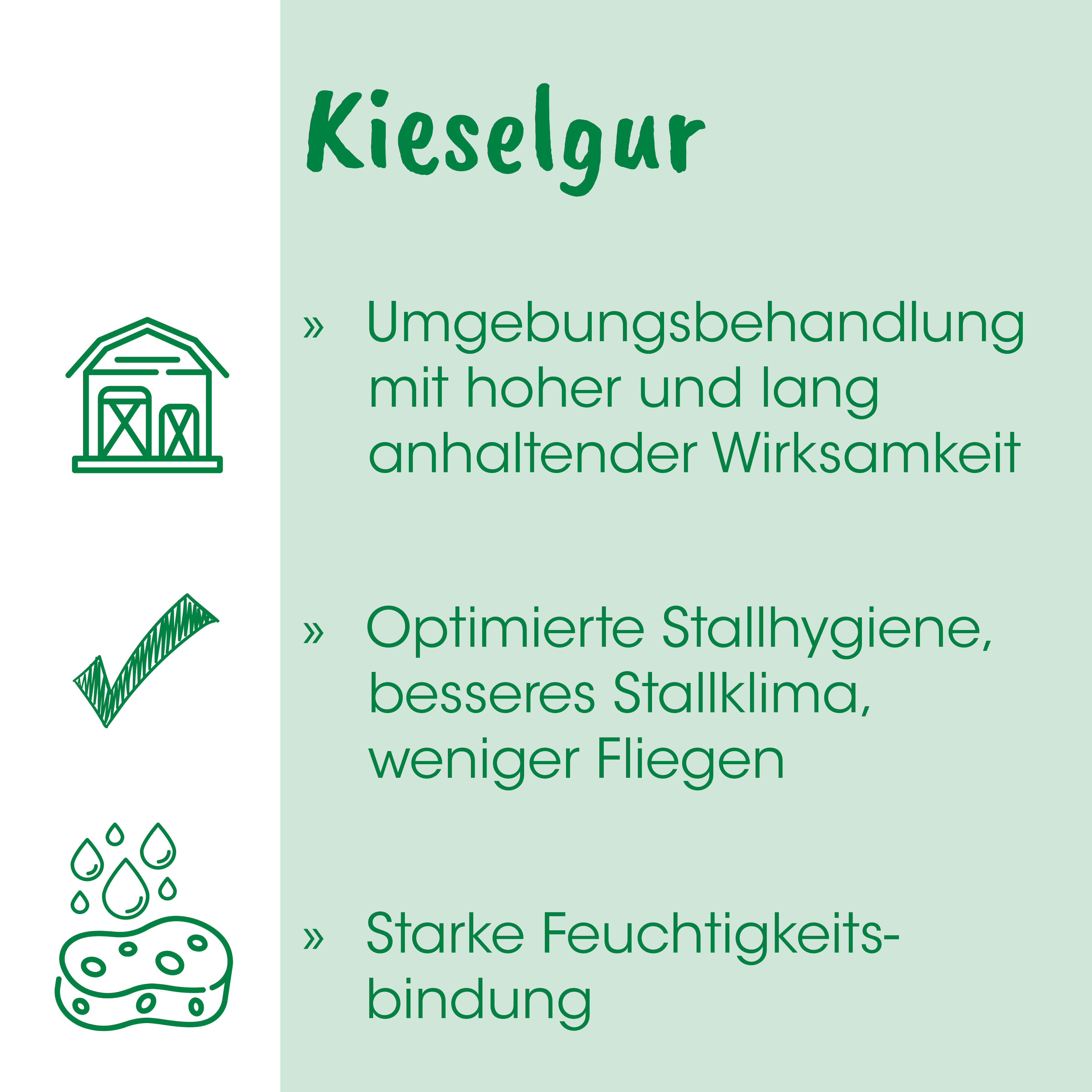 Kieselgur, Umgebungshandlung, Stallhygiene, Feuchtigkeit, Wirkung