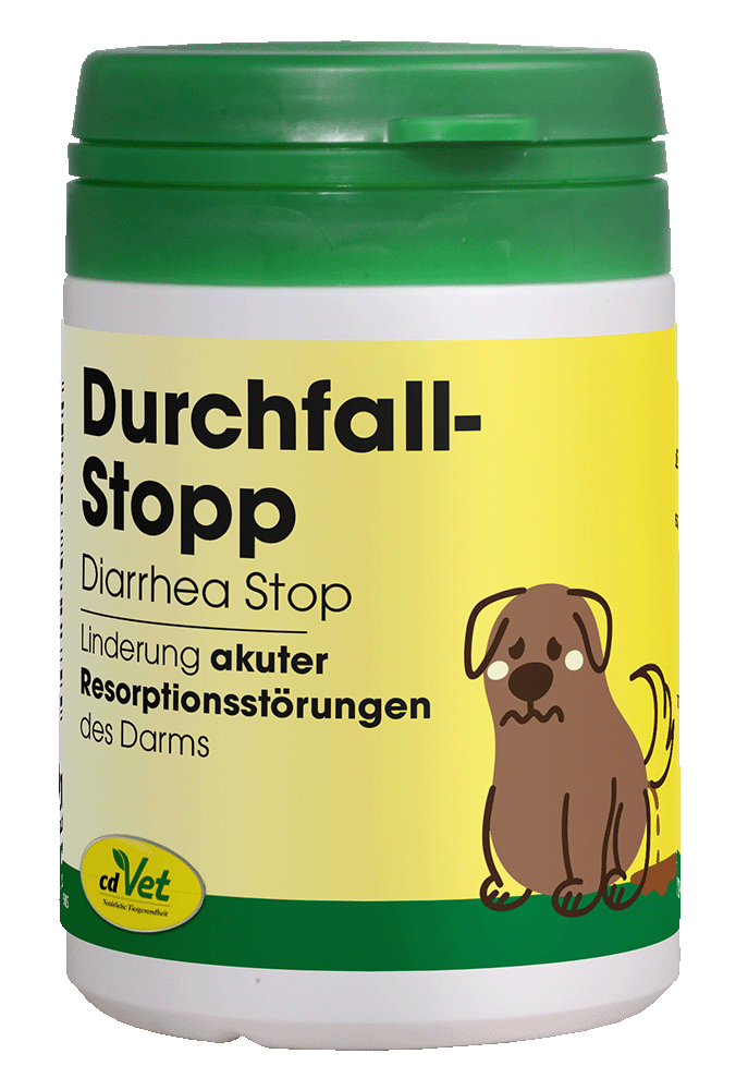 Diarrhoe-Stopp, Durchfallmittel, Tierarznei, Tablettenbehälter, Hund