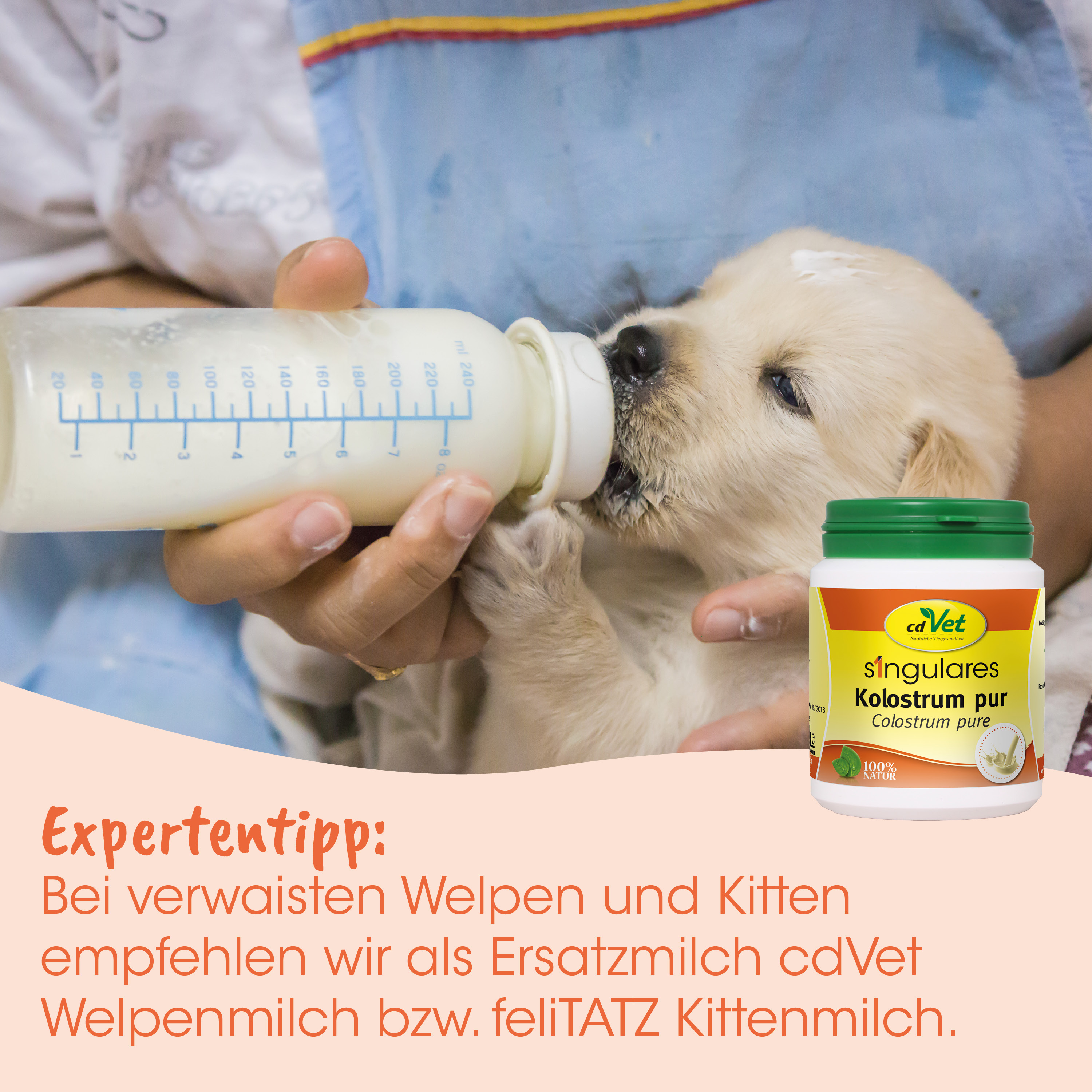 Schnullermilch, Babyflasche, Welpe, Kolostrum Pur, Tiernahrung