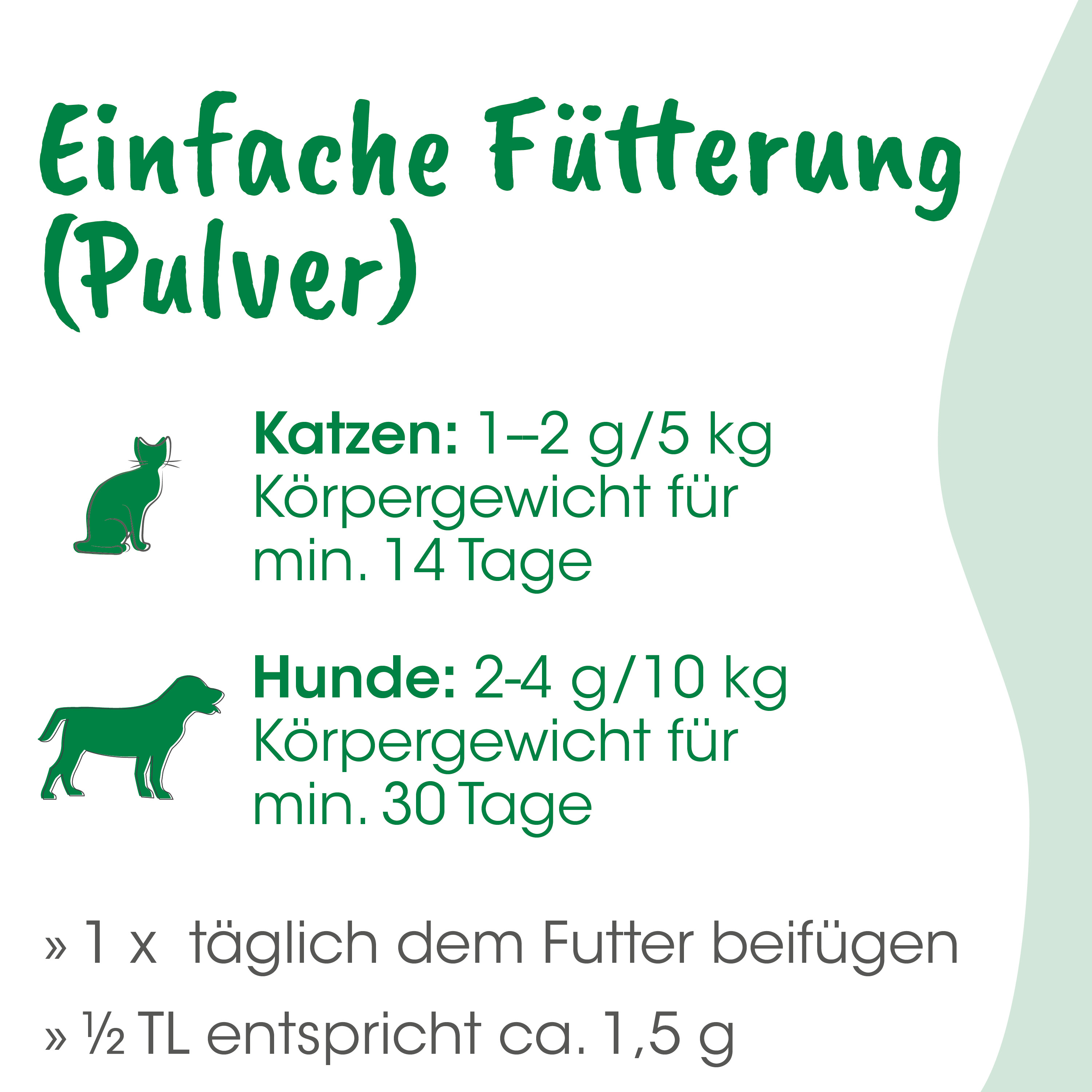 pulver, katze, hund, futter, dosierung