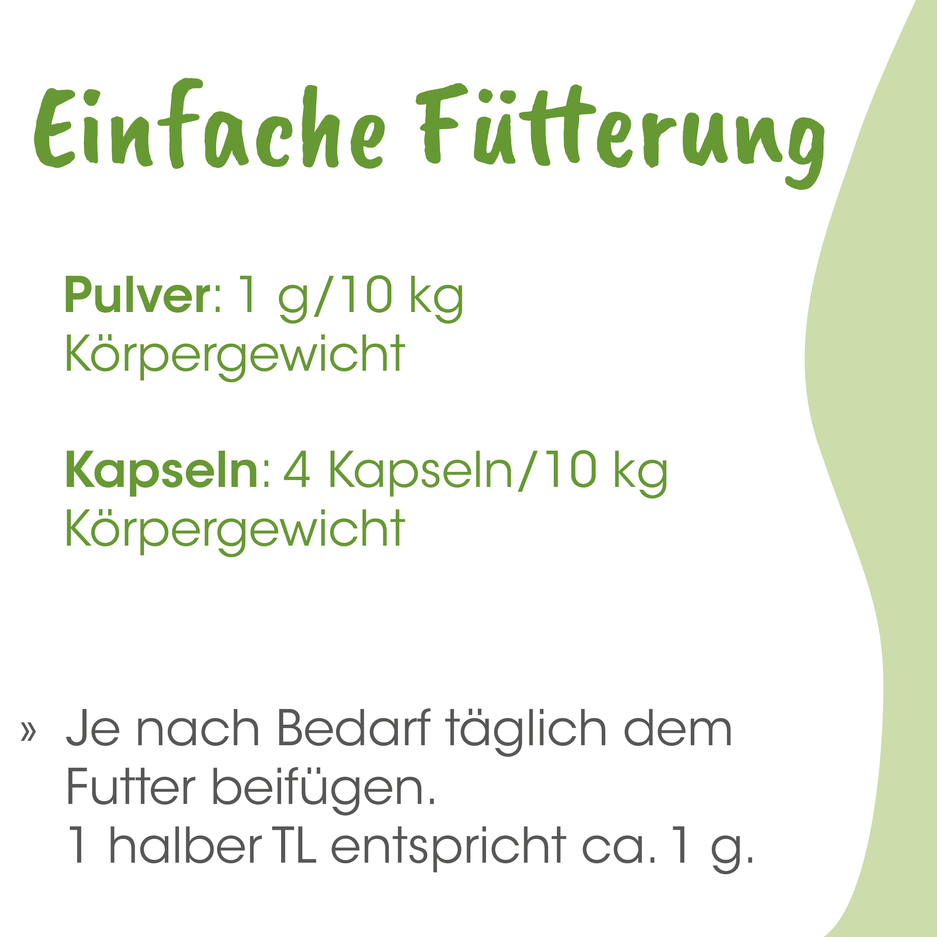 Pulver, Kapseln, Gewicht, Kapseln, Futtermenge