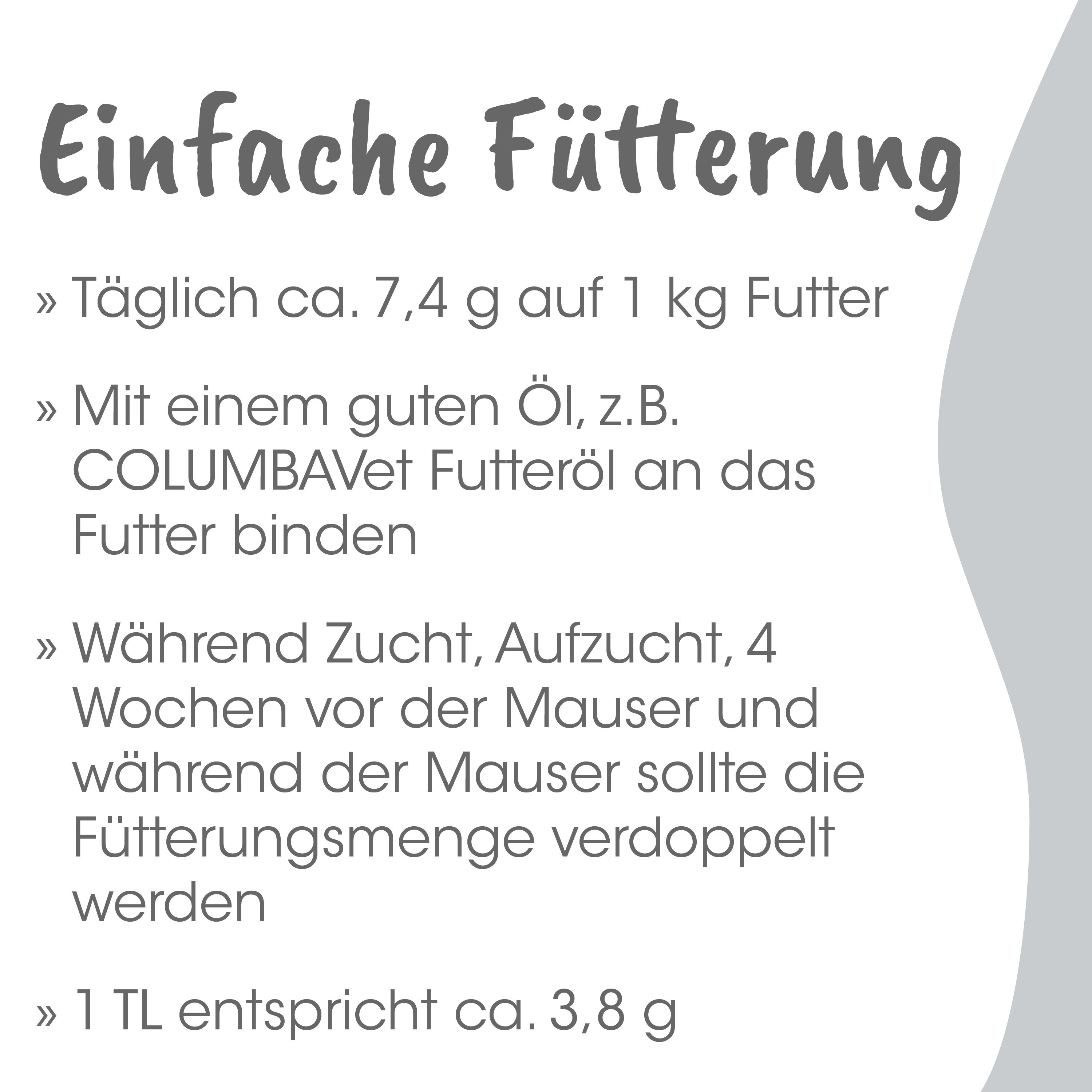 Futter, Futtermittel, Öl, Columbavet, Fütterungskosten